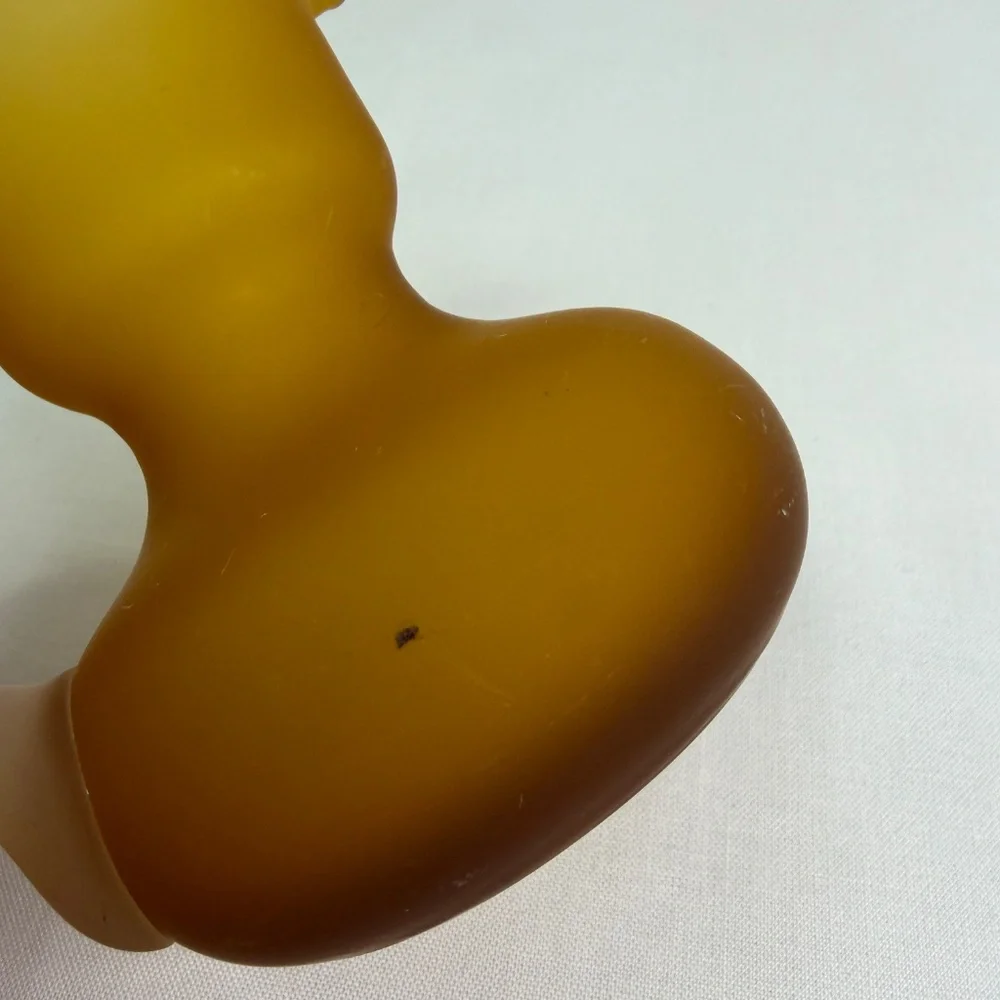 Vintage Hand Blown Pilgrim Satin Frosted Art Glass Amber Handle Mini Pitcher